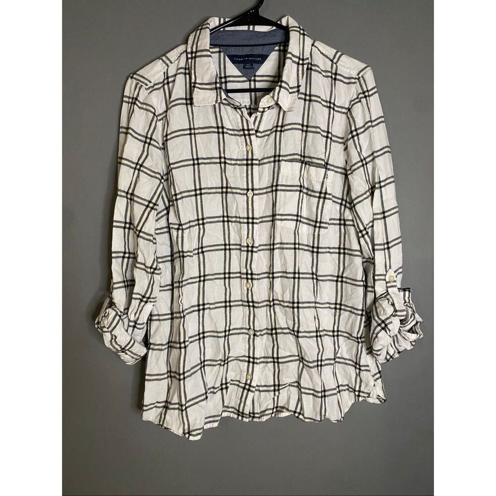 Tommy Hilfiger Plaid Button Up Long Sleeve Shirt Size Large